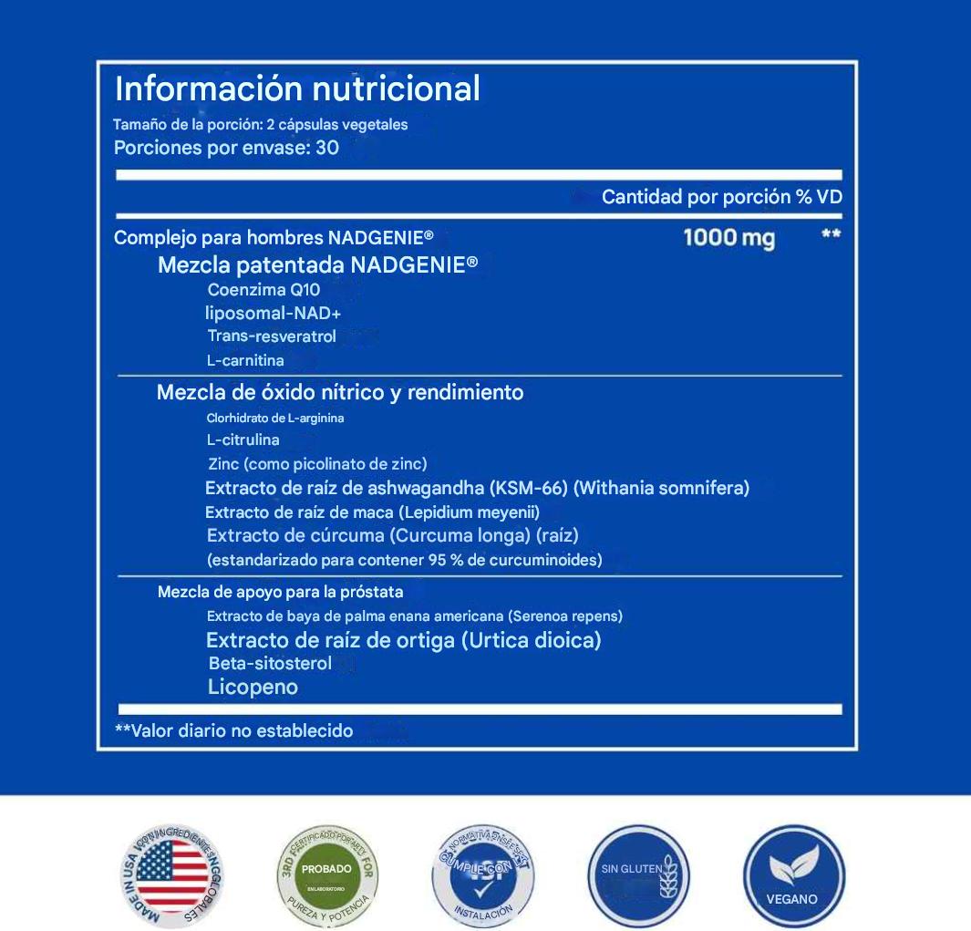 Suplementos NAD+ para impulsar la energía celular, apoyar el envejecimiento saludable y prevenir problemas de próstata: PROMOCION  PAGUE 1  LLEVE 2